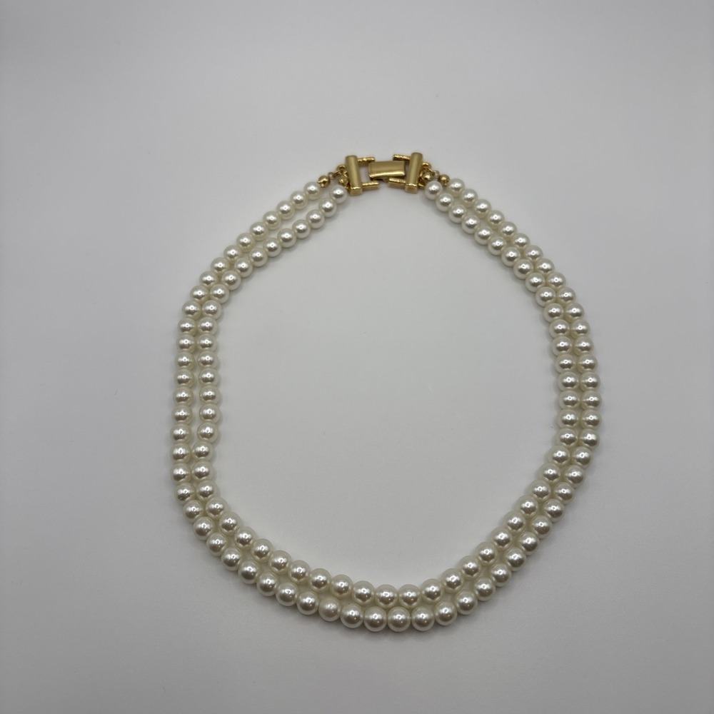 NAPIER FAUX PEARL Double Strand Beaded Necklace 15" Gold‎ Toned Clasp
